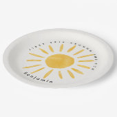 Sonnenschein 1. Geburtstag Aquarellsonne Pappteller (Schrägansicht)