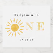 Sonnenschein 1. Geburtstag Aquarellsonne Schaumweinetikett (Einzelnes Label)