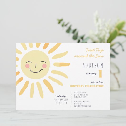 Sonnenschein 1. Geburtstag Einladung (Stehend Vorderseite)
