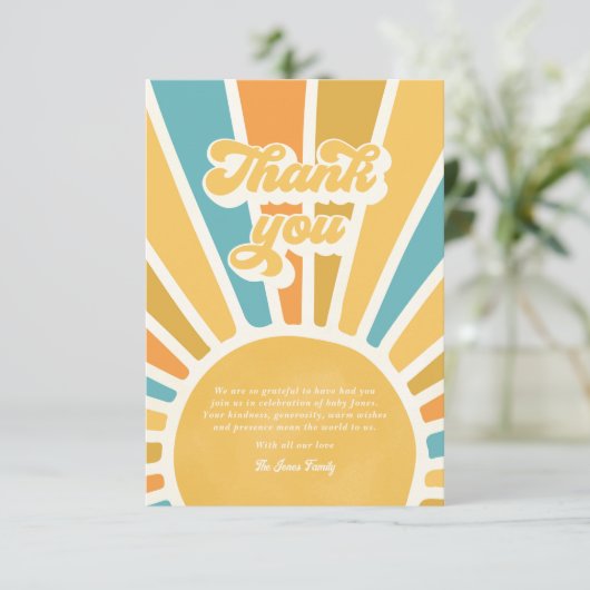 Sonnenschein Baby-Dusche kommt der Sohn Dankeskarte (Stehend Vorderseite)