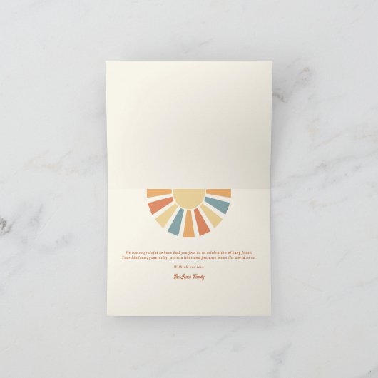 Sonnenschein Baby-Dusche kommt der Sohn Dankeskarte (Innenseite)