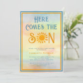 Sonnenschein Baby-Dusche kommt der Sohn Einladung (Stehend Vorderseite)