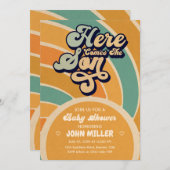 Sonnenschein Babydusche kommt hier der Sohn Retro Einladung (Vorne/Hinten)