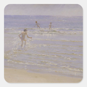 Sonnenschein bei Skagen: Schwimmende Jungen, 1892 Quadratischer Aufkleber