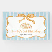 Sonnenschein Blau Gingham Geburtstagsfeier Banner (Horizontal)