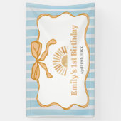 Sonnenschein Blau Gingham Geburtstagsfeier Banner (Vertikal)