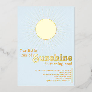 Sonnenschein Blau Gold Sonne Baby Erster Geburtsta Folieneinladung