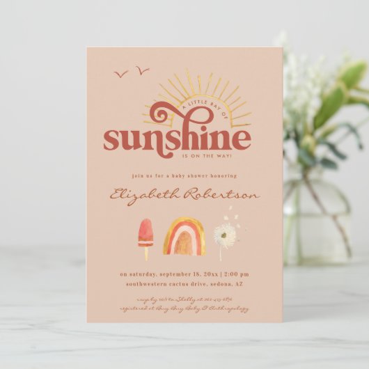 Sonnenschein | Boho Baby Shower Einladung (Stehend Vorderseite)