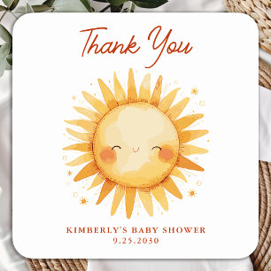 Sonnenschein Boho Süße Sonne Baby Shower Dankeschö Quadratischer Aufkleber