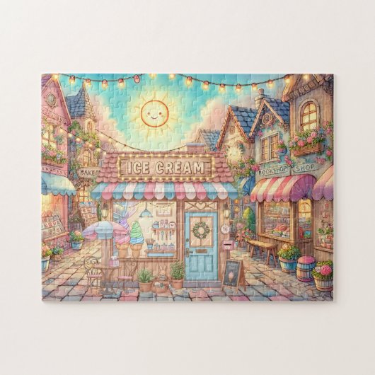 Sonnenschein-Eiscreme-Dorf-Candy-Straße-Buchladen Puzzle (Horizontal)