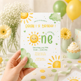 Sonnenschein Erster Geburtstag Baby Junge Grün Boh Einladung