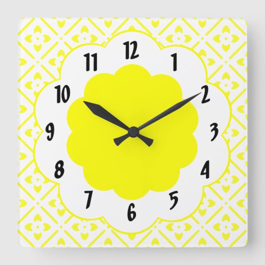 Sonnenschein-gelbe Blumen-Muster-Wand-Uhr Quadratische Wanduhr (Vorderseite)