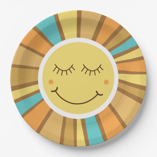 Sonnenschein Groovy Retro Boho Hippie Rund um die Pappteller (Vorderseite)