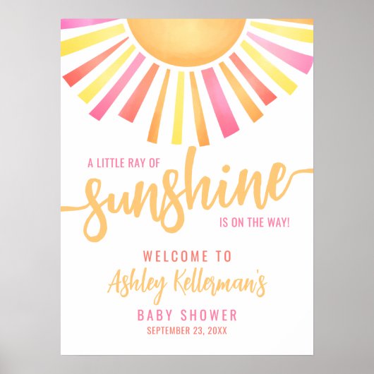 Sonnenschein Hellrosa Babydusche Begrüßungszeichen Poster (Vorne)