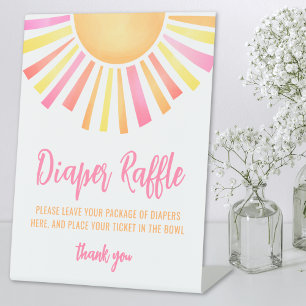 Sonnenschein Hellrosa Babyparty-Windel-Raffle Sockelschild