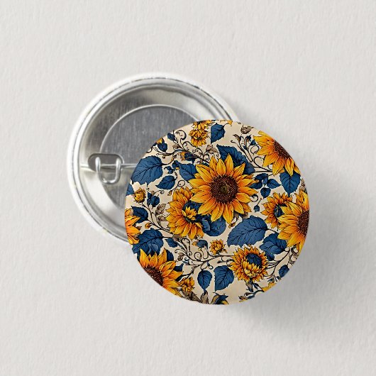 Sonnenschein im Blut: Sonnenblumenknopf Button (Vorne & Hinten)