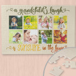 Sonnenschein im Hausangebot - Foto für Großkinder Puzzle<br><div class="desc">Erstellen Sie Ihr eigenes Foto-Puzzle mit 8 Ihrer Lieblings-Fotos. Im Design steht das Zitat "Das Lachen eines Enkels ist das Sonnenschein im Haus". Es ist in verzierter Kalligrafie mit Lieben und einer farbenfrohen Farbpalette von olivgrün durch sonnige Gelb und verbrannte Orange geschrieben. Die Fotovorlage ist für Sie bereit, um Ihre...</div>