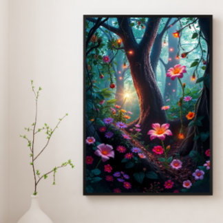 Sonnenschein in einem Whimsical Fairy Forest Poster
