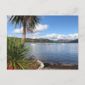 Sonnenschein in Schottland. Bucht mit Palmen und Y Postkarte (Vorderseite)