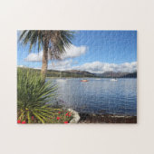 Sonnenschein in Schottland. Bucht mit Palmen und Y Puzzle (Horizontal)