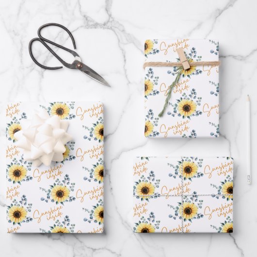 Sonnenschein in Sonnenblumenblättern Geschenkpapier Set (Vorderseite)