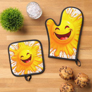 Sonnenschein-Lächeln: Explodierende Freude Ofenhandschuh & Topflappen-Set