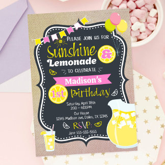 Sonnenschein-Limonade-Mädchen Rosa Sommer-Geburtst Einladung