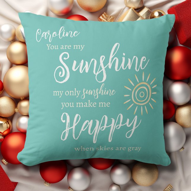 Sonnenschein macht mich glücklich Individuelle Nam Kissen (Custom Sunshine You Make Me Happy teal blue pillow, add their name to make a special gift!)