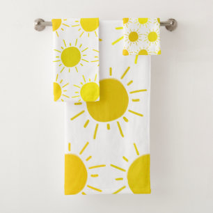 Sonnenschein malte launische gelbe Sonne Badhandtuch Set