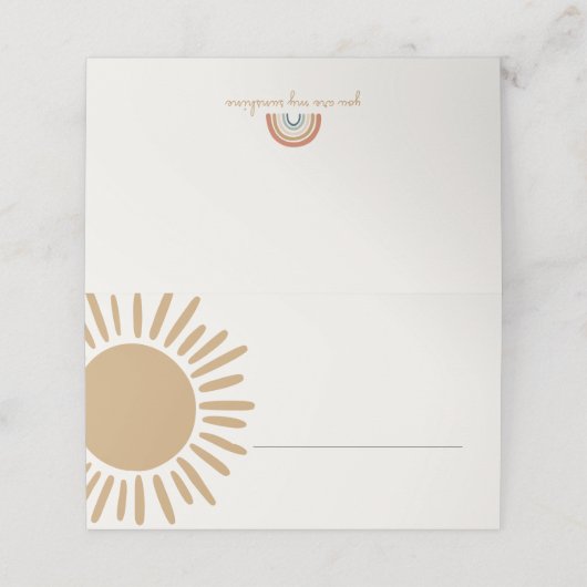 Sonnenschein-Platzkarte Geburtstag oder Babydusche Platzkarte (Außenseite Aufgefaltet)