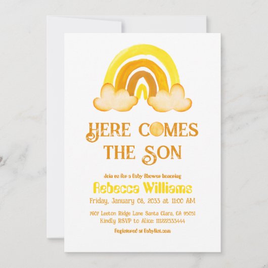 Sonnenschein Regenbogen hier kommt die Son Baby Du Einladung (Vorderseite)