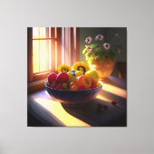 Sonnenschein-Schüssel mit Obst und Blume 1 Leinwanddruck (Vorderseite)