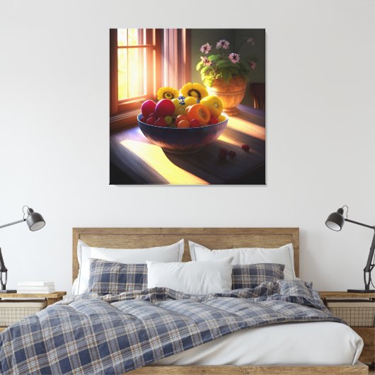 Sonnenschein-Schüssel mit Obst und Blume 1 Leinwanddruck (Insitu (Schlafzimmer))