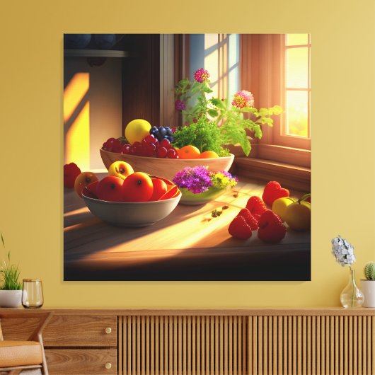 Sonnenschein-Schüssel mit Obst und Blume 7 Leinwanddruck (Insitu (Wohnzimmer))