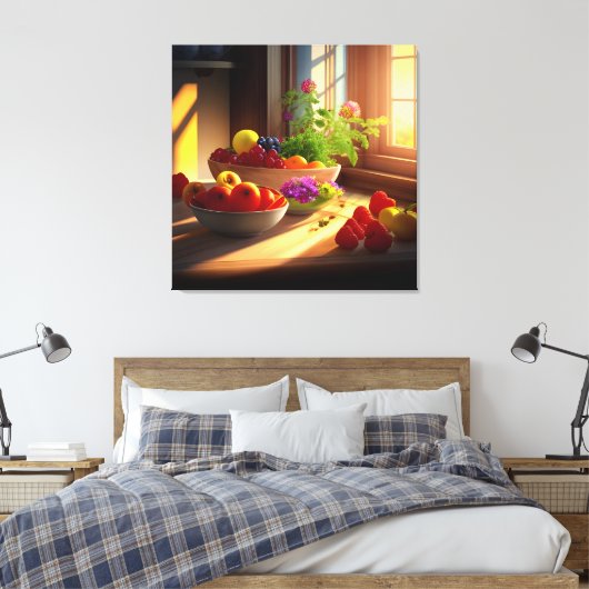 Sonnenschein-Schüssel mit Obst und Blume 7 Leinwanddruck (Insitu (Schlafzimmer))