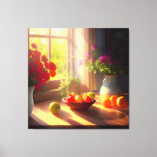Sonnenschein-Schüssel mit Obst und Blume 9 Leinwanddruck