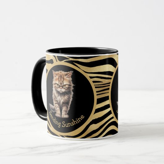 Sonnenschein senden oder Ihren Text lustige Tabby Tasse (Vorderseite Links)