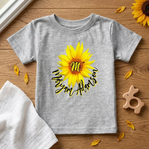 Sonnenschein Sonnenblume + Monogramm Name Ankünd Baby T-shirt