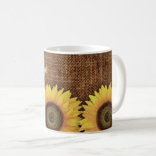 Sonnenschein-Sonnenblume-Vintage LeinenTasse der Kaffeetasse (VorderseiteRechts)