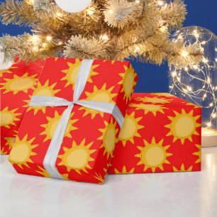 Sonnenschein-Sonnendesign auf Rot Geschenkpapier