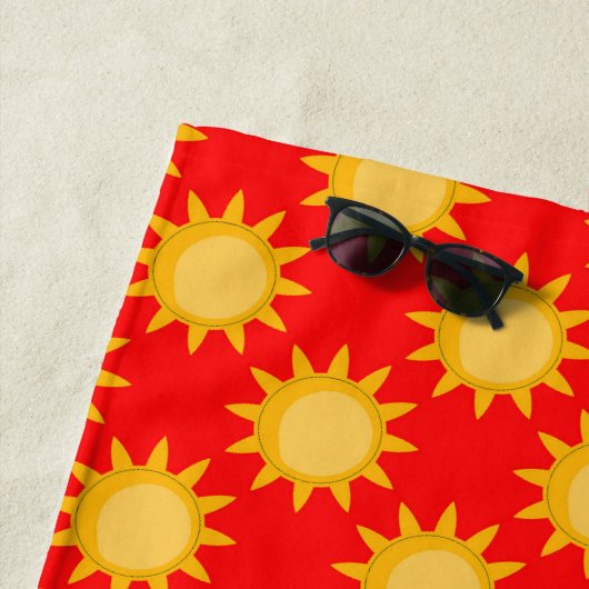 Sonnenschein-Sonnendesign auf Rot Strandtuch (Beispiel)