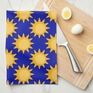 Sonnenschein-Sonnenmuster-Design auf Blau Geschirrtuch