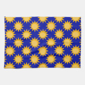 Sonnenschein-Sonnenmuster-Design auf Blau  Geschirrtuch (Horizontal)