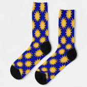 Sonnenschein-Sonnenmuster-Design auf Blau Socken (Linkes Detail)