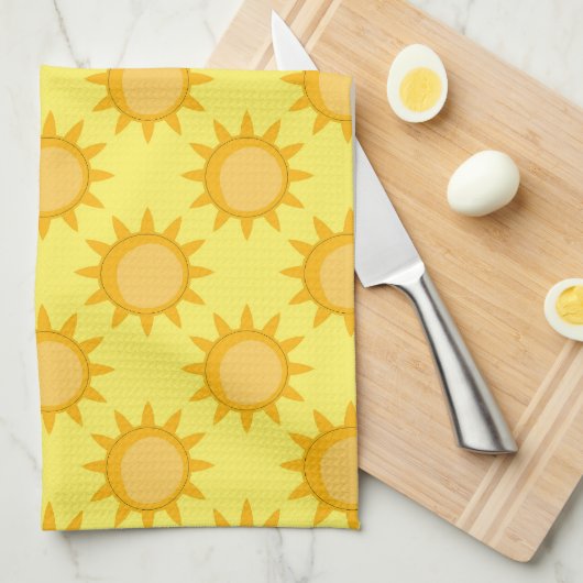 Sonnenschein-Sonnenmuster-Design auf Gelb Geschirrtuch (Viertel Falte)