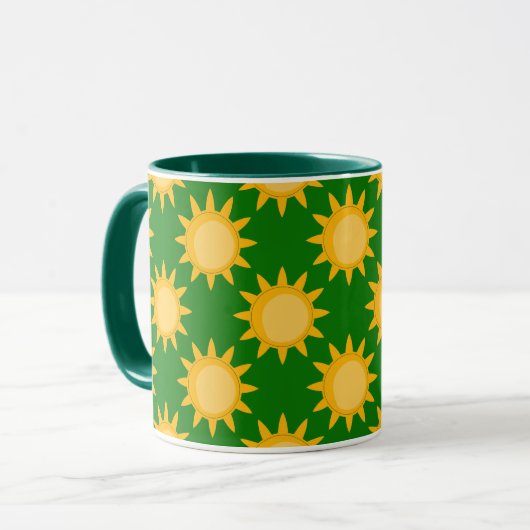 Sonnenschein-Sonnenmuster-Design auf Grün Tasse (Vorderseite Links)
