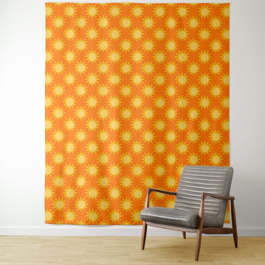 Sonnenschein-Sonnenmuster-Design auf Orange Wandteppich (Beispiel)