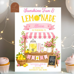 Sonnenschein-Spaß-Limonade-Rosa-Mädchen-Geburtstag Einladung