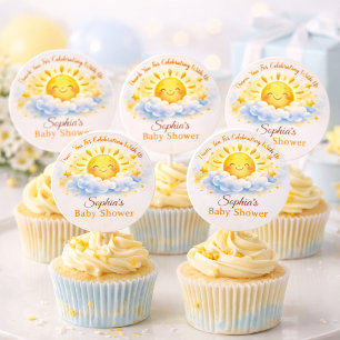 Sonnenschein-Thema Baby Shower Cake Toppers Runder Aufkleber