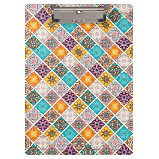 Sonnenschein-Türkis-Mandala-Fliesenmuster Klemmbrett (Vorderseite)